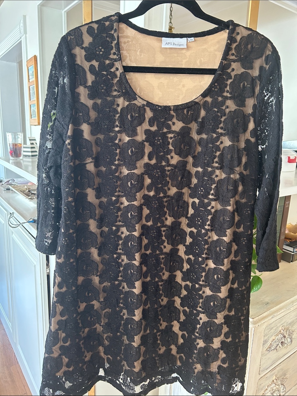 Black Lace Overlay Dress with Nude Underlay